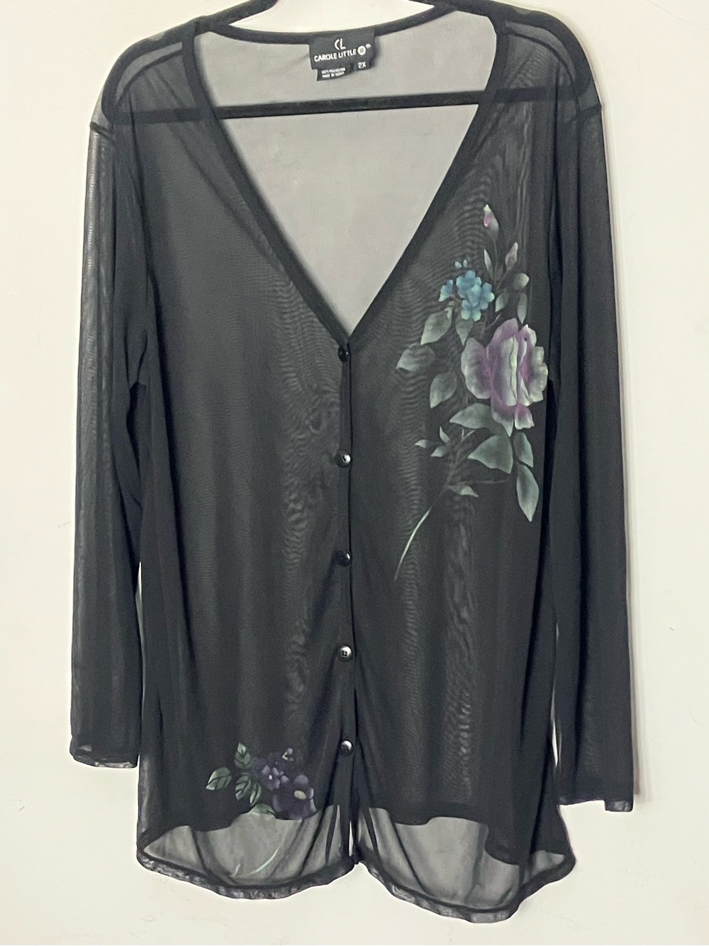 Vintage Y2K Carole Little  Mesh Open Front Cardigan Sheer 2X